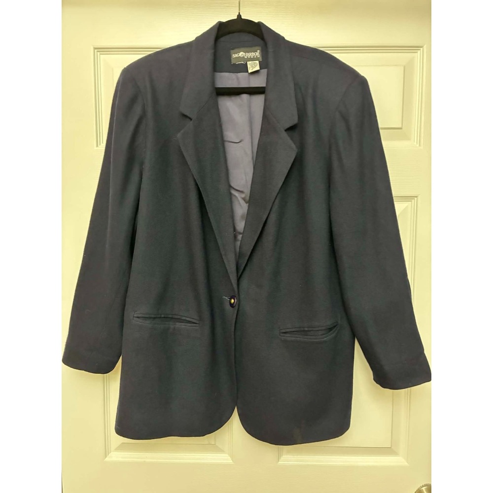 Sag Harbor Woman 100% Wool‎ Navy Blazer Jacket Womens 16 Career Classic Lined